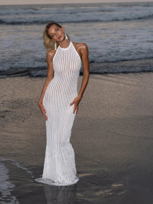 Partially Sheer Beach Dress with Stripe Style - Lilia