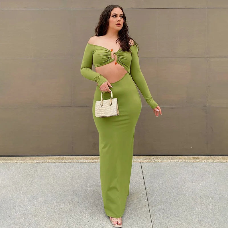 Maxi dress with exposed midriff and buckle design - Talia