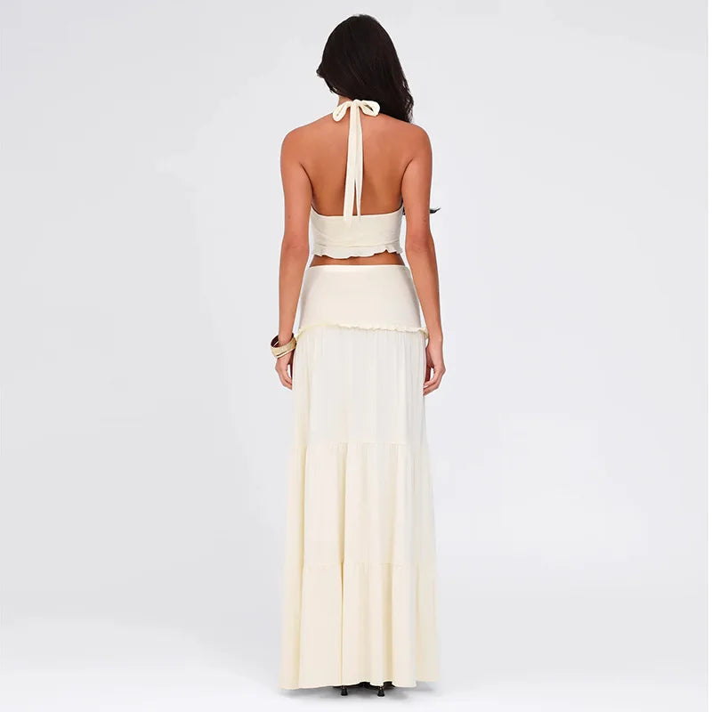 Two-piece set maxi skirt and neck tie top - Lorenza