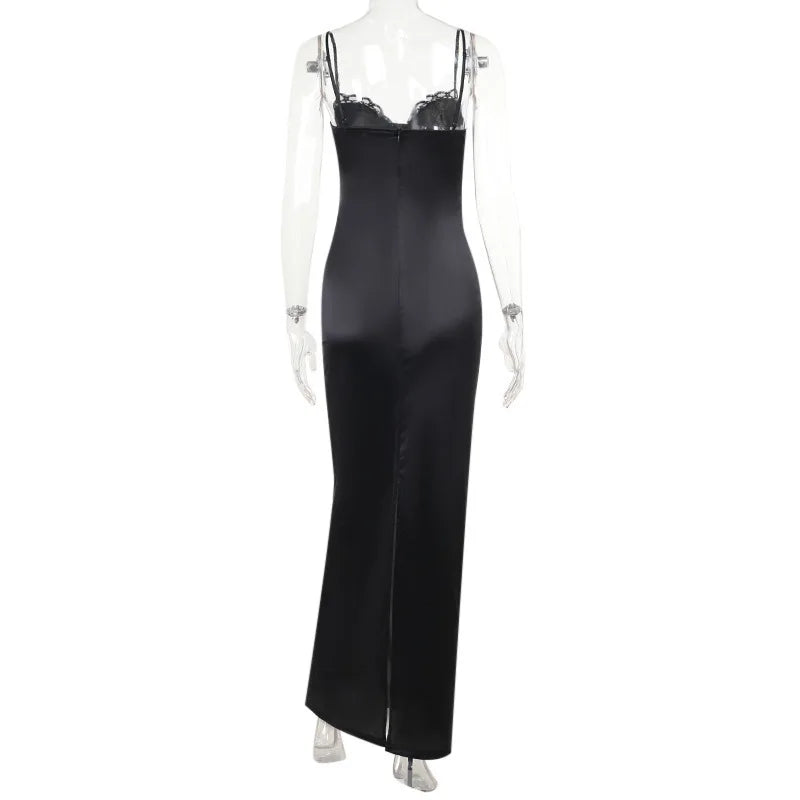 Satin Maxi Dress with Lace Detail - Cassidy