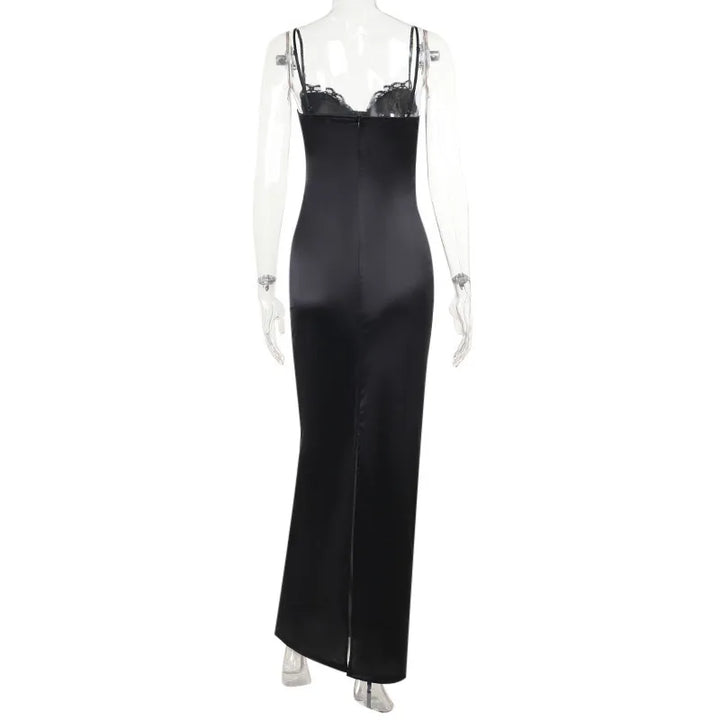Satin Maxi Dress with Lace Detail - Cassidy