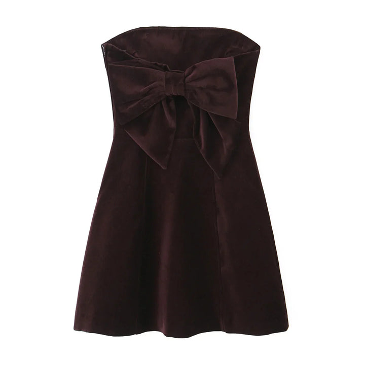 Mini strapless velvet dress with bow decoration on the back - Bailey