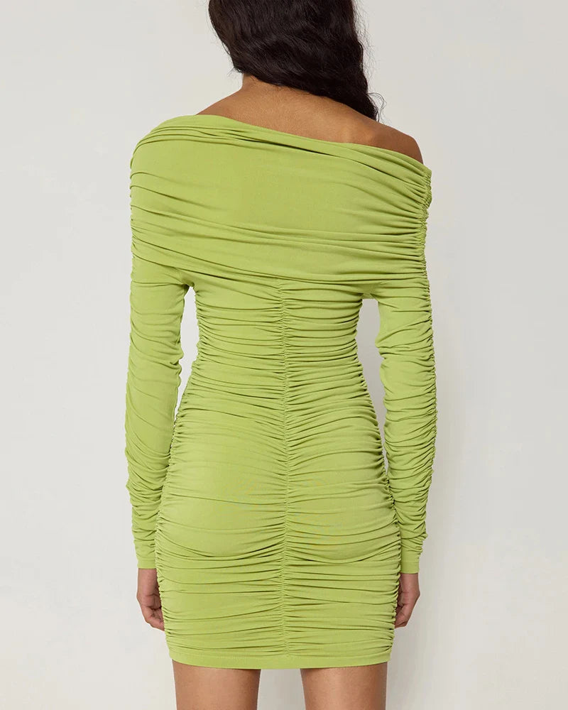 Mini dress with ruching and one off-shoulder sleeve - Sapir