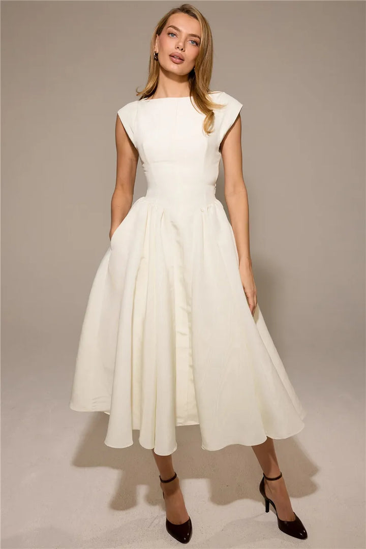 A-Line Midi Dress with Open Back - Rona Lee