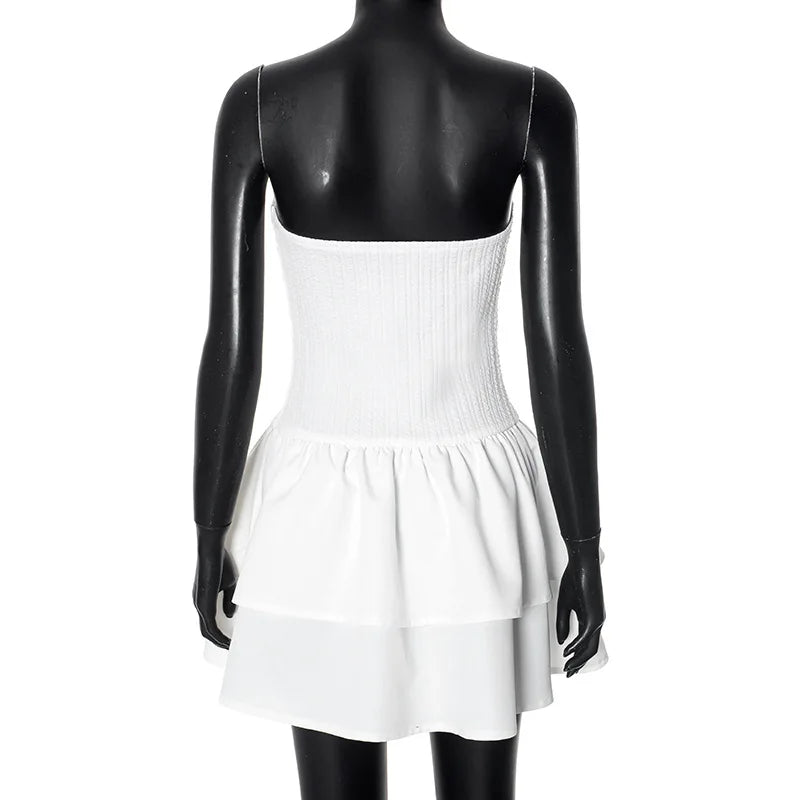 Strapless Mini Dress with Ruching and Tiered Ruffle Detail - Kara