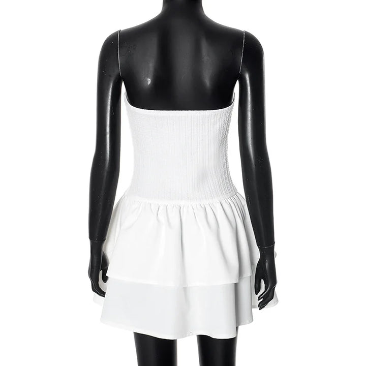 Strapless Mini Dress with Ruching and Tiered Ruffle Detail - Kara