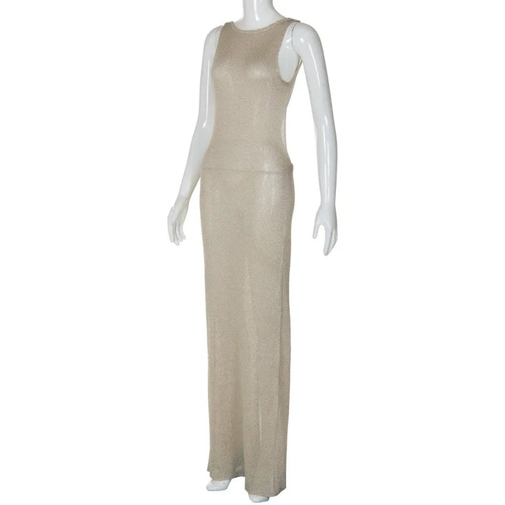 Fitted knitted sequin maxi dress with open back - Emerald