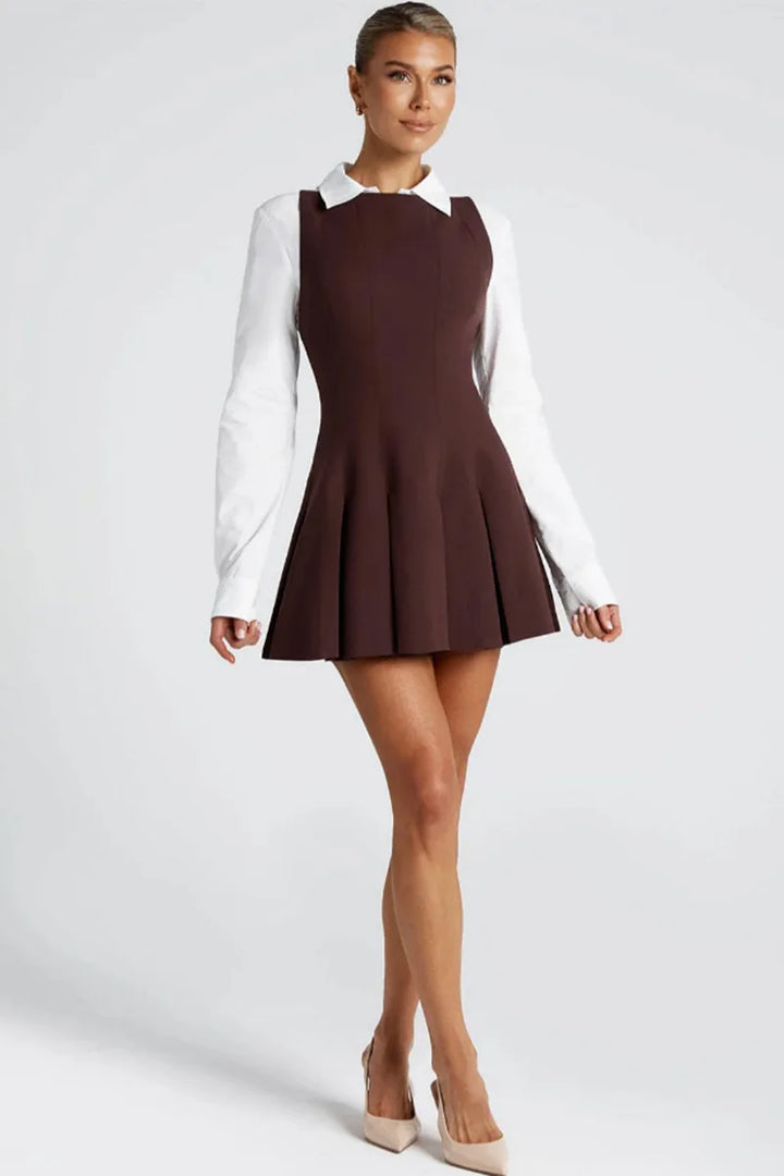 A-line Pleated Mini Dress with Open Back - Judith