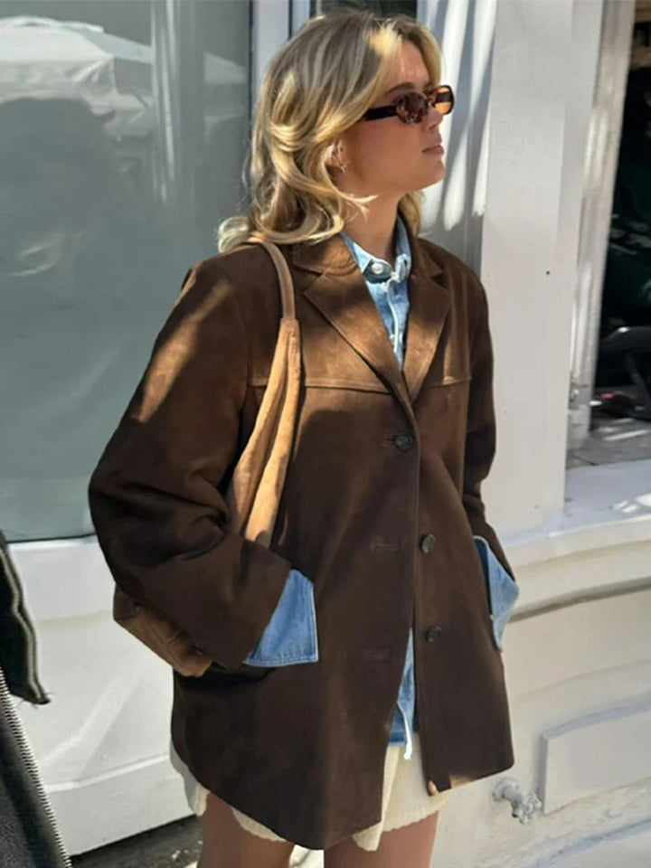 Suede Jacket with Button Details - Jale