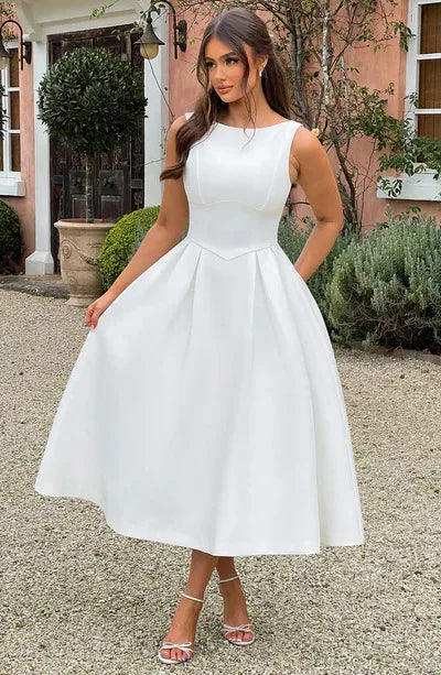 Classic midi A-line dress with open back - Alaya