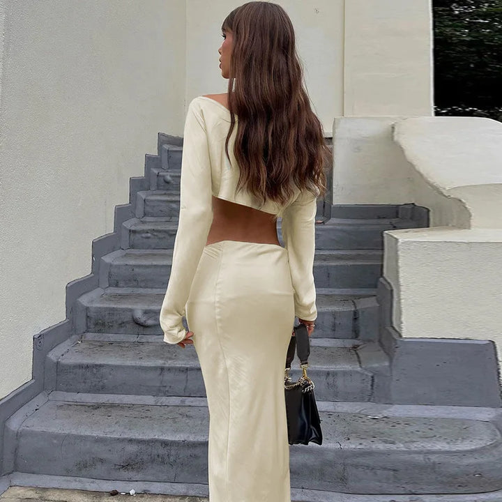 Two-piece satin set with blouse and maxi skirt - Daniela