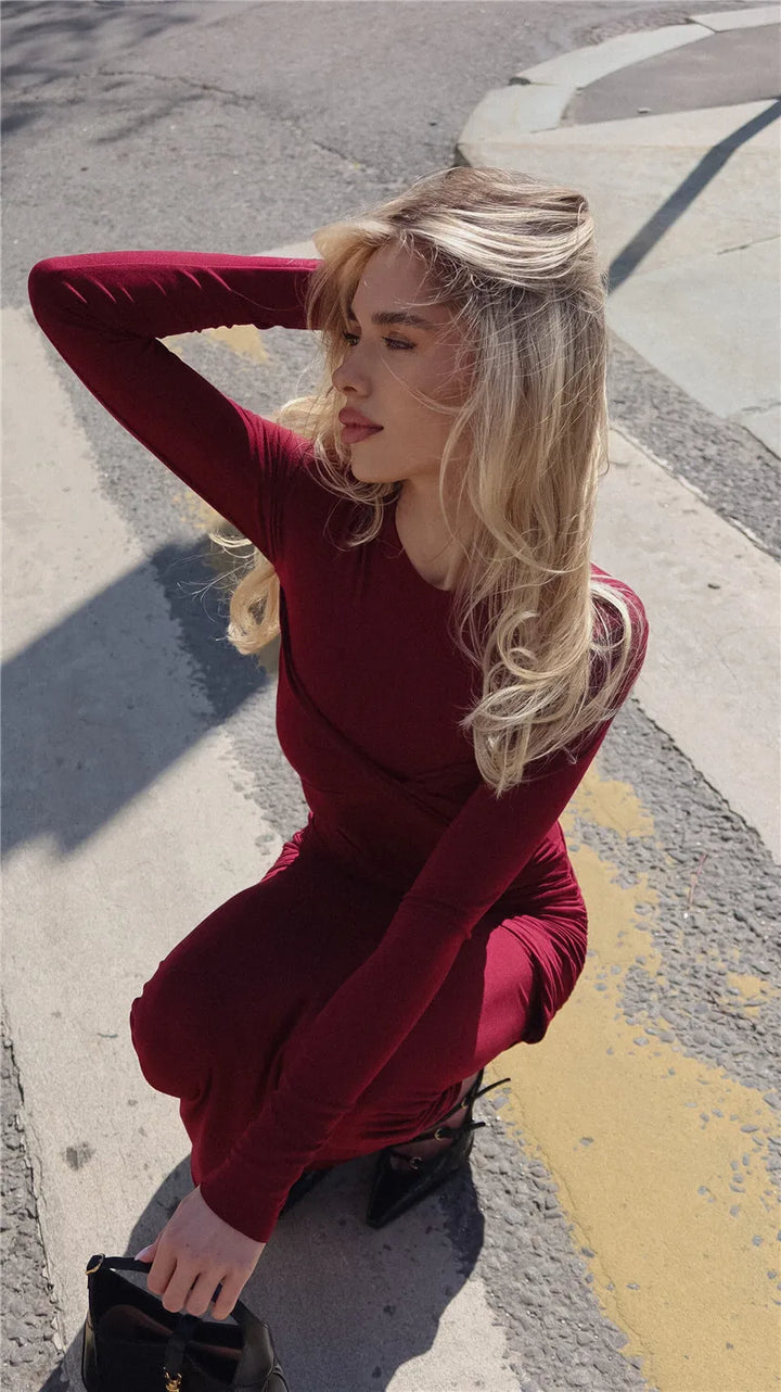 Fitted Maxi Dress with Ruching Design - Lin