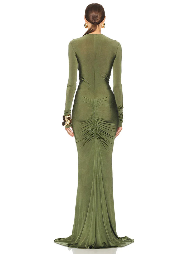 Maxi dress with ruching design in shiny fabric - Afik