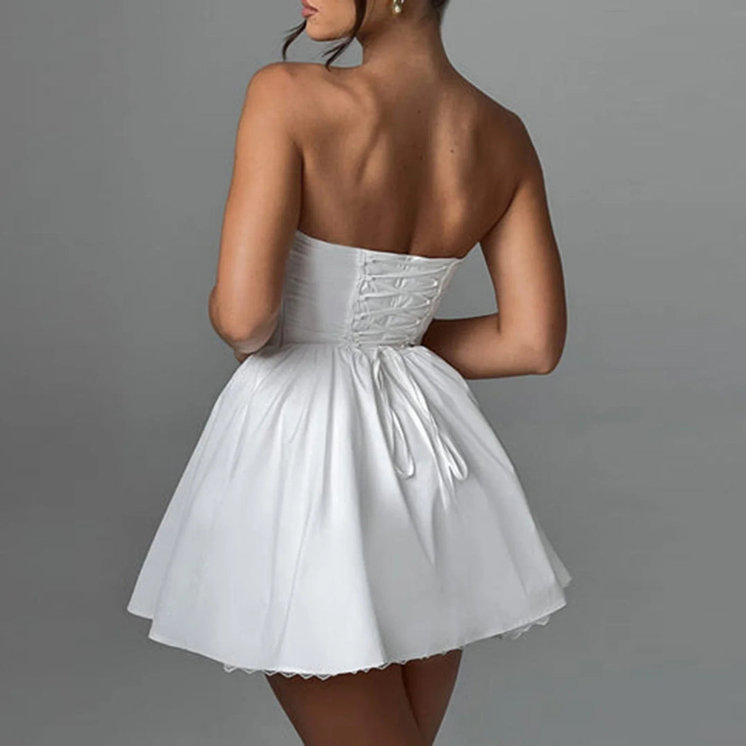 A-Line Mini Dress with Back Tie for Waist Fit, Country Style - Reya