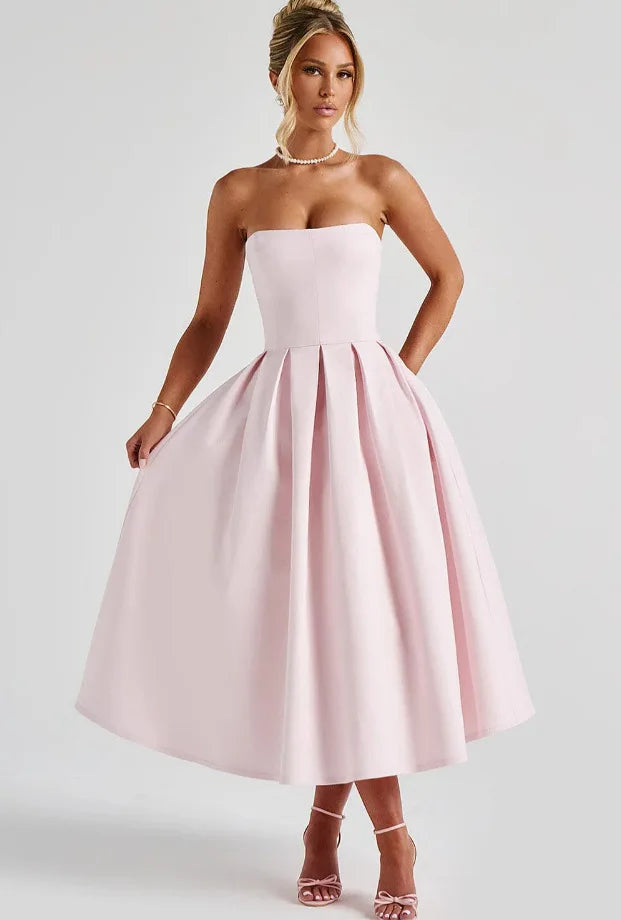 Strapless midi dress in A-line cut - Arya