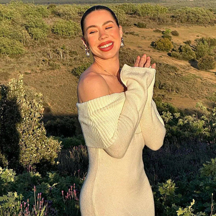 Knitted midi dress with off-shoulder - Liri