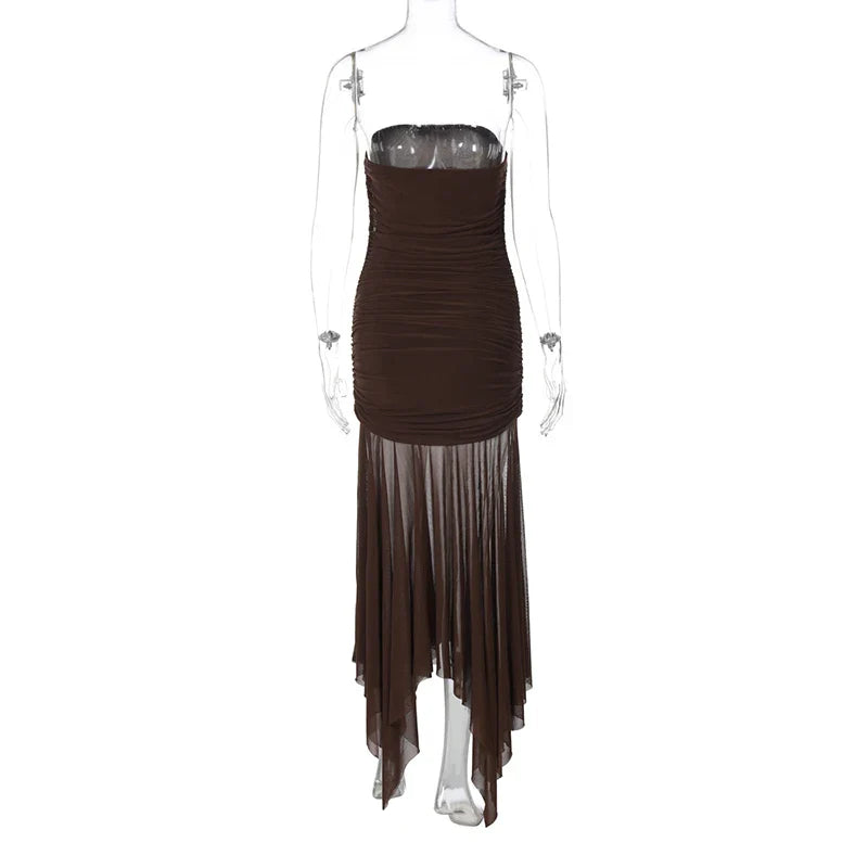 Strapless Maxi Dress with Chiffon Detail - Sicily