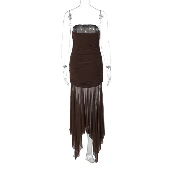 Strapless Maxi Dress with Chiffon Detail - Sicily