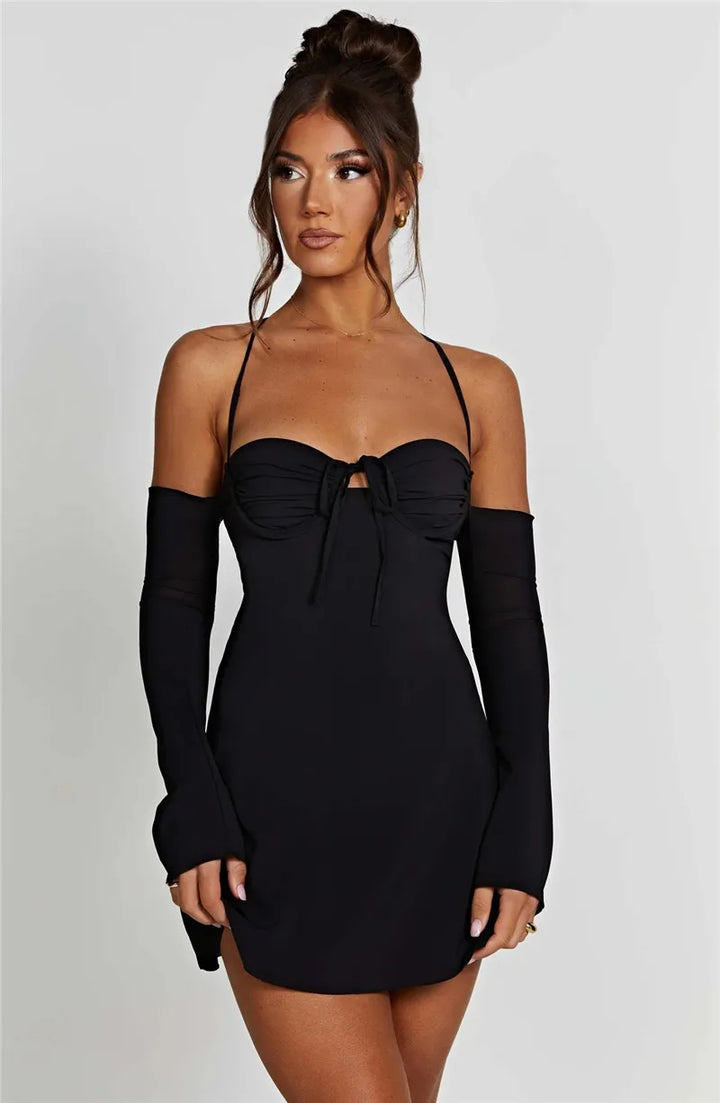 Off-Shoulder Mini Dress with Chest Tie Detail - Romy