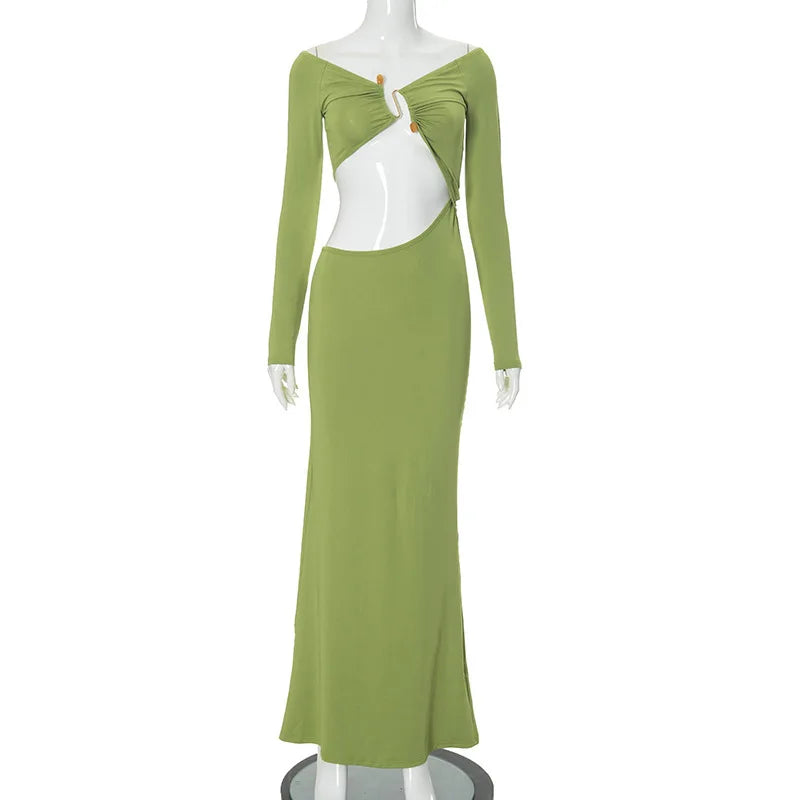 Maxi dress with exposed midriff and buckle design - Talia