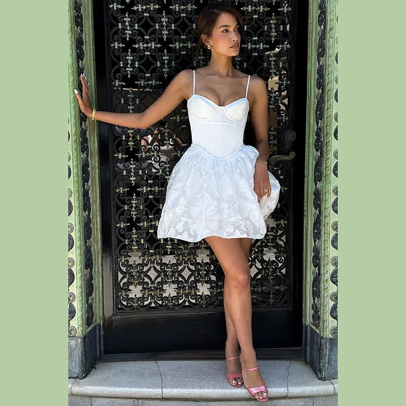 A-Line Mini Dress with Spaghetti Straps and Leaf and Flower Embroidery - Shila
