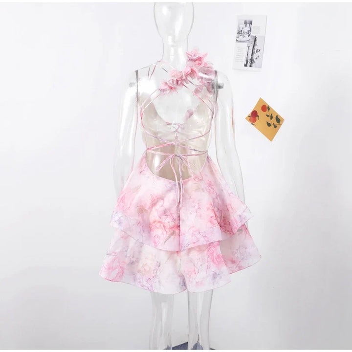 3D Floral Ruffled Mini Dress - Isabella