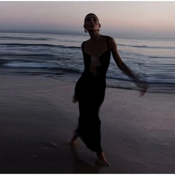Beach Maxi Dress with Deep Designed Neckline - Ariel