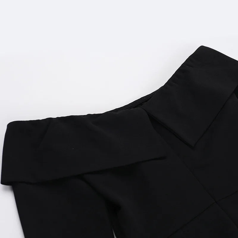 A-line off-shoulder mini dress with faux pocket design - Macy