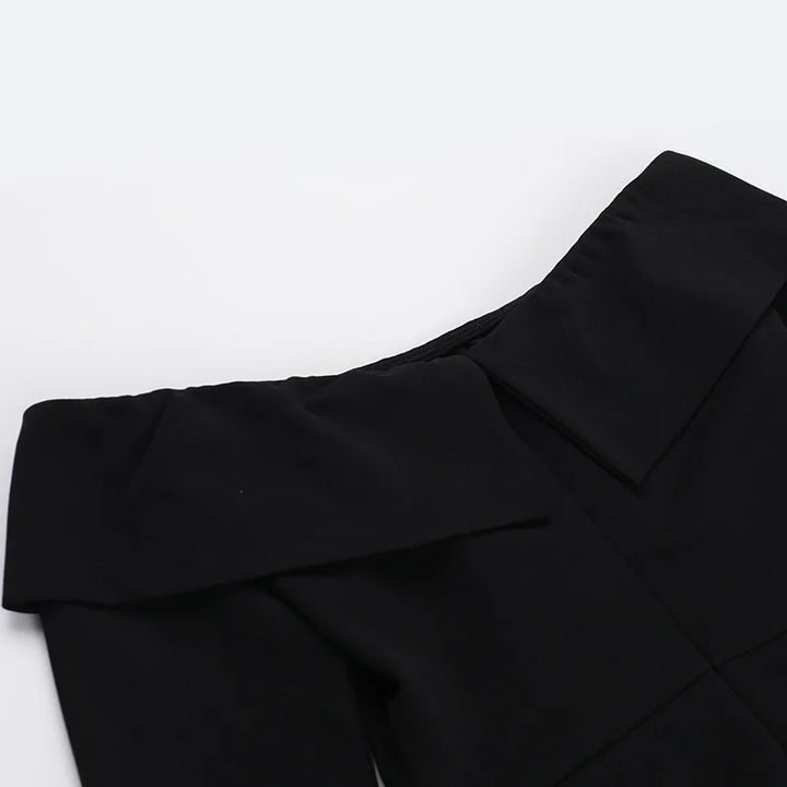 A-line off-shoulder mini dress with faux pocket design - Macy