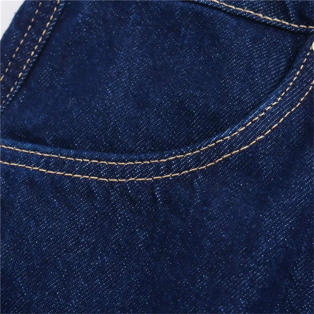 חליפת דנים שני חלקים מכנס חצאית מיני וחולצה בעיטור כיסים - ג'ול