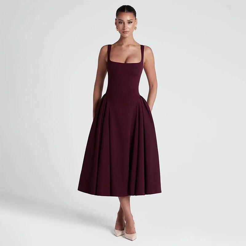 Elegant Midi A-Line Dress - Saar