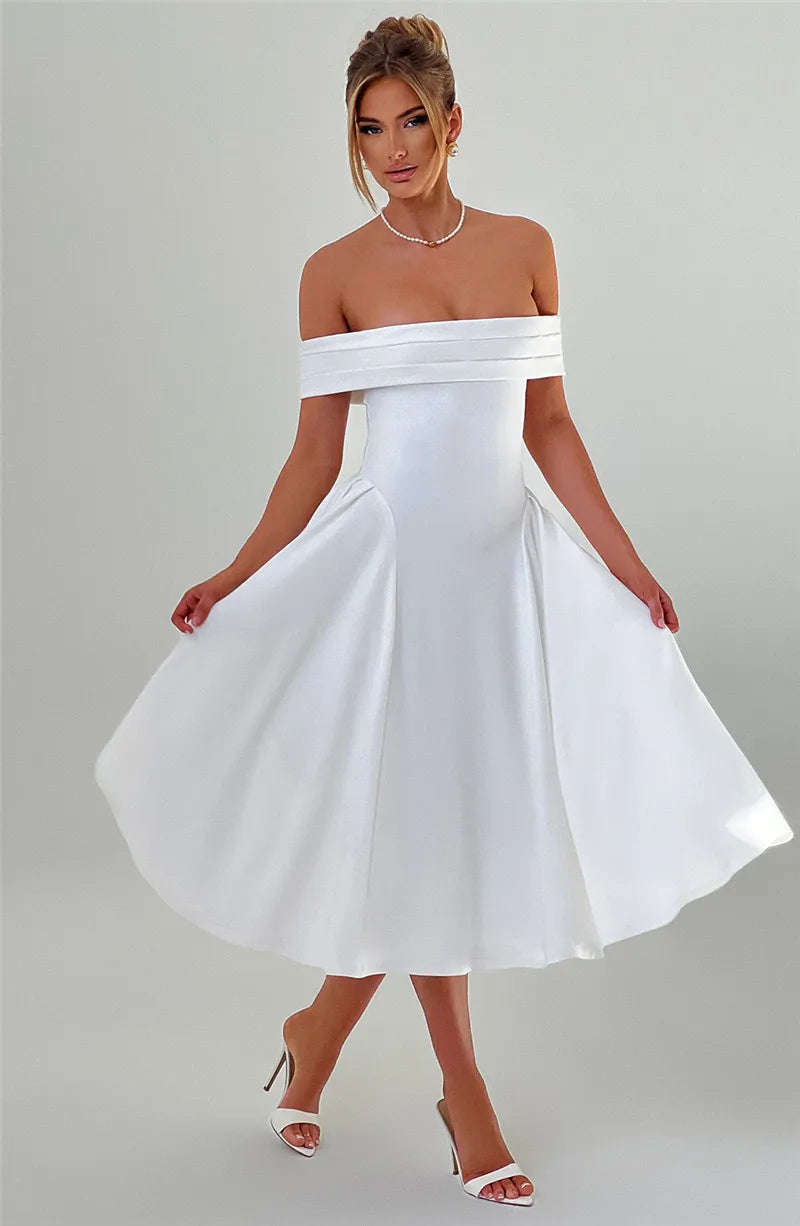 Off-Shoulder A-Line Midi Dress - Inbal