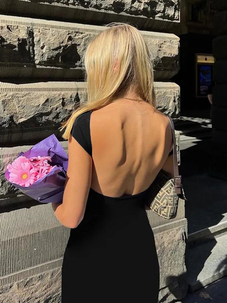 Fitted Maxi Dress with Open Back - Elia