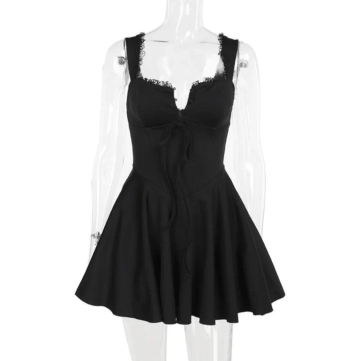 A-line mini dress with button decoration and chest tie - Marom