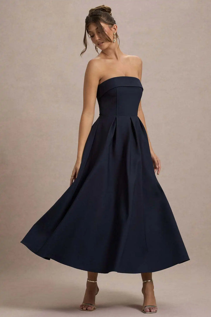 Elegant strapless midi dress - Sandra