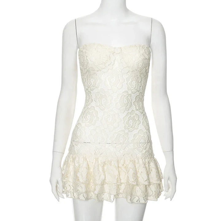 Strapless Lace Mini Dress with Ruffle - Cecelia