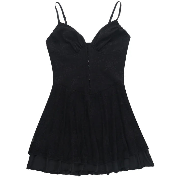 A-line Lace Mini Dress with Pin Closure - Amaris