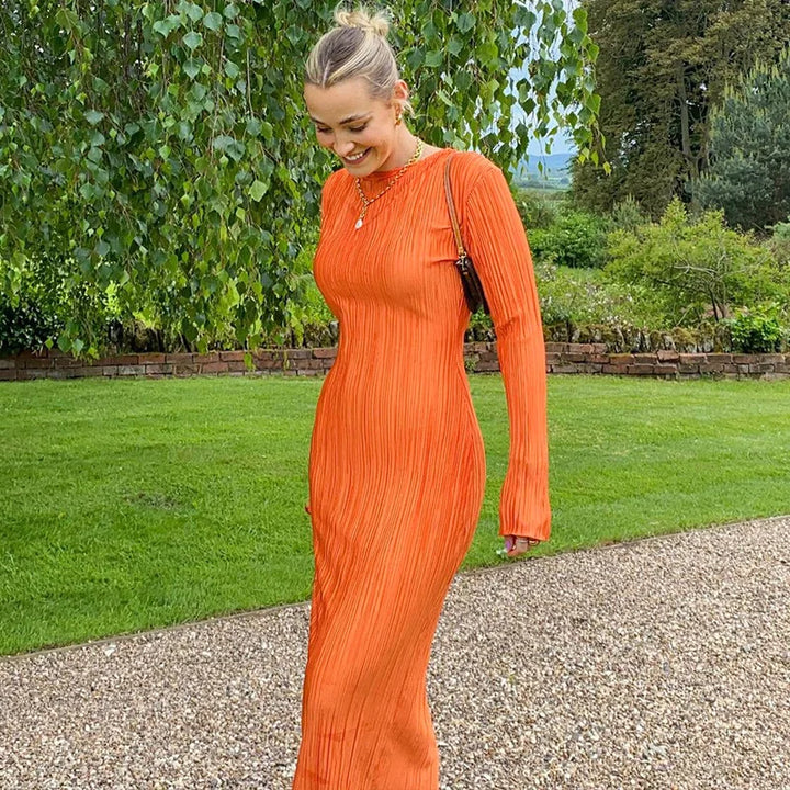 Ruched Shiny Fabric Maxi Dress - Abigail