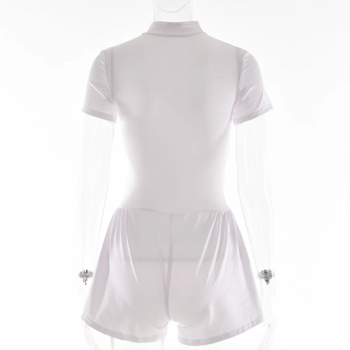 Short Sporty Jumpsuit with Corset Cut and Front Zipper Closure - Averie