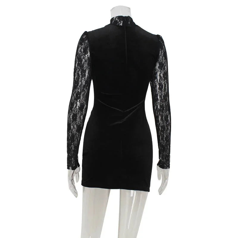 Velvet Golf Mini Dress with Lace Detail - Alaia