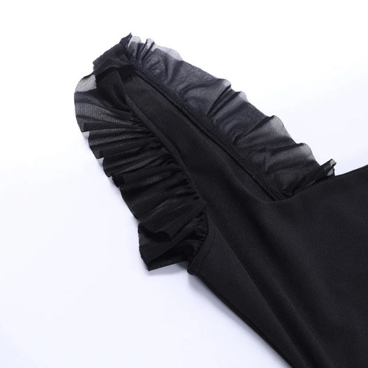 Maxi dress with ruffle decoration and slit design - Yahelia