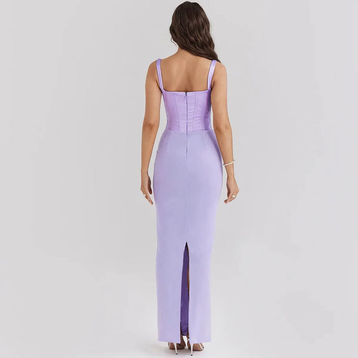 Mesh Maxi Dress with Satin Corset Design - Mariam