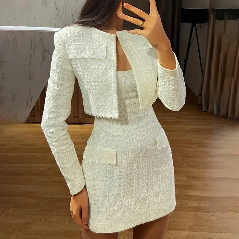 Strapless woven mini dress with short blazer - Leo