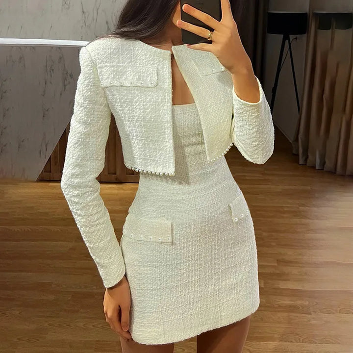 Strapless woven mini dress with short blazer - Leo