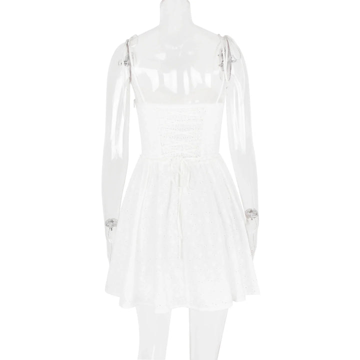 A-Line Mini Dress with Embroidery and Tie Straps - GAYA