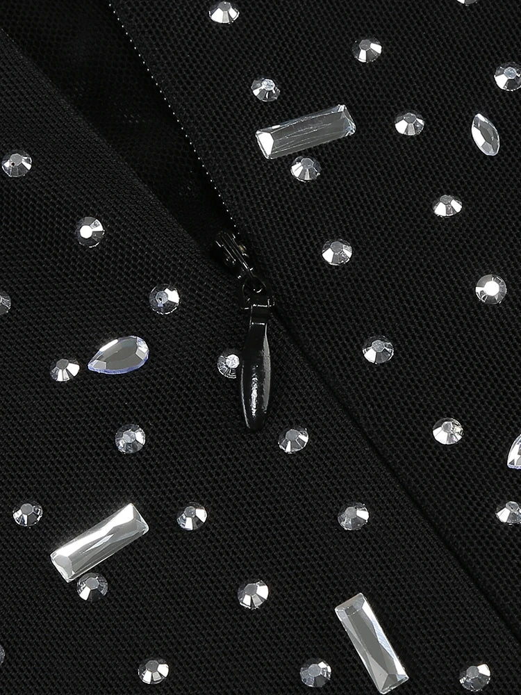 Luxurious Evening Maxi Dress with Sparkling Diamond Embellishment and Turtleneck Collar - Emerson