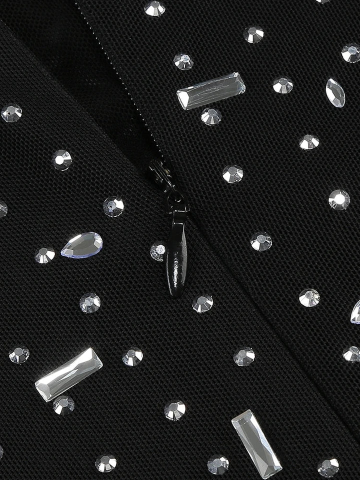 Luxurious Evening Maxi Dress with Sparkling Diamond Embellishment and Turtleneck Collar - Emerson