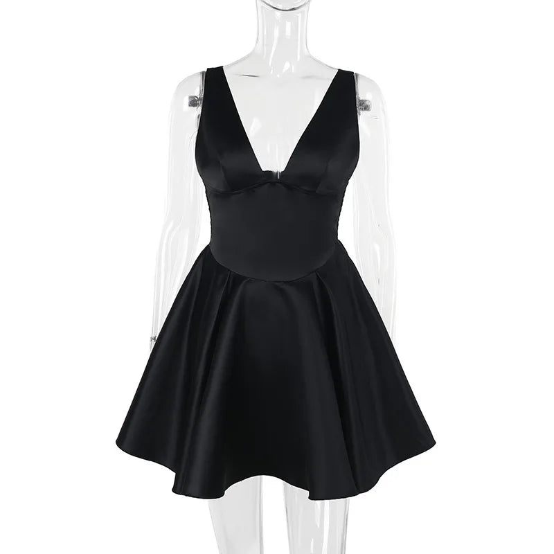 Fitted satin mini dress with waist detail in A-line shape - Dulce