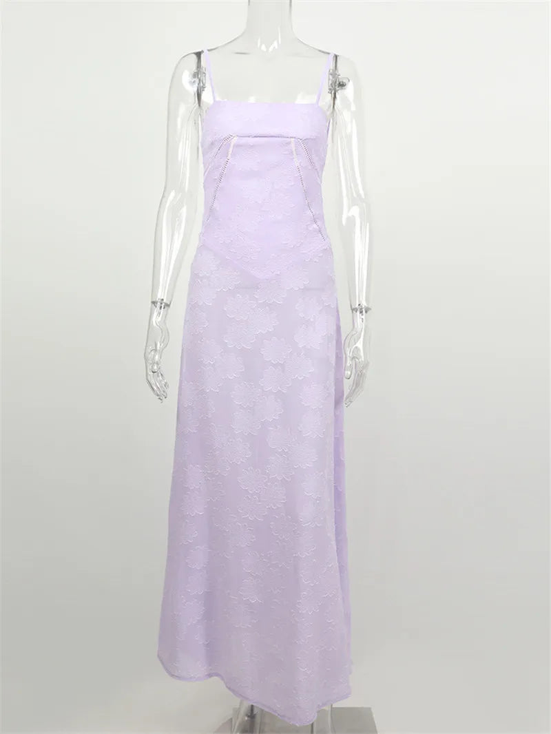 Maxi Dress with Floral Embroidery, Back Tie for Waist Fit - Millie