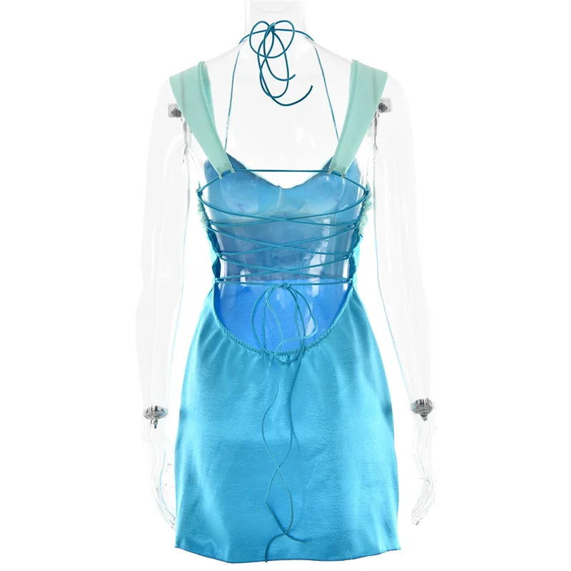Mini Satin Dress with Open Back Ties - Liela